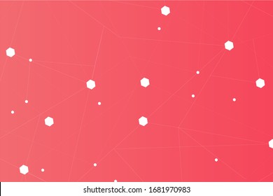 Network abstract connection isolated on red background.Network technology background with dots and lines for backdrop and ai design. Modern abstract concept.Vector illustration of network technology
