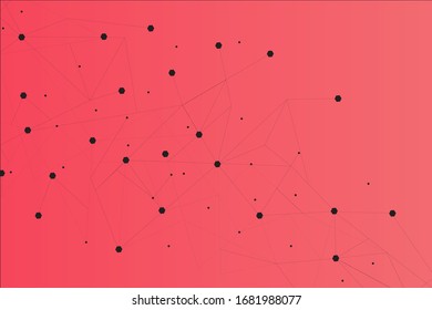Conexión abstracta de red aislada en fondo rojo.Fondo tecnológico de red con puntos y líneas para el fondo y diseño de ai. Concepto abstracto moderno.Ilustración vectorial de la tecnología de red