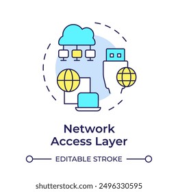 Network access layer multi color concept icon. TCP-IP. Data transmission. Communication protocol. Round shape line illustration. Abstract idea. Graphic design. Easy to use in blog post