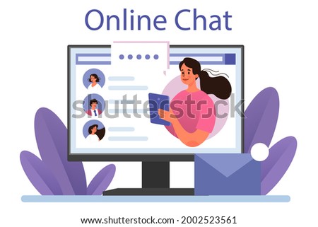 Network activity online service or platform. Using network for posting and sharing content, global comunication idea. Online chat. Vector flat illustration