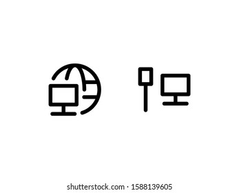 Network adapter and local area network icons. Outline style