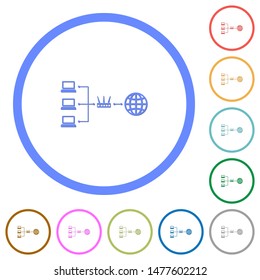 Network address translation flat color vector icons with shadows in round outlines on white background