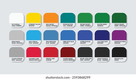 Network Administrator Color Guide Palette with Color Names. Catalog Sample Network Administrators with RGB HEX codes and Names. Network Administrator Color Palette, plastic, metal Color Palette vibes