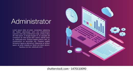 Network administrator concept banner. Isometric illustration of network administrator vector concept banner for web design