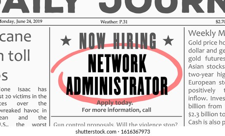 Network administrator job offer. Newspaper classified ad career opportunity.