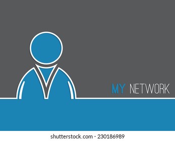 Network advertising background in blue gray with man silhouette
