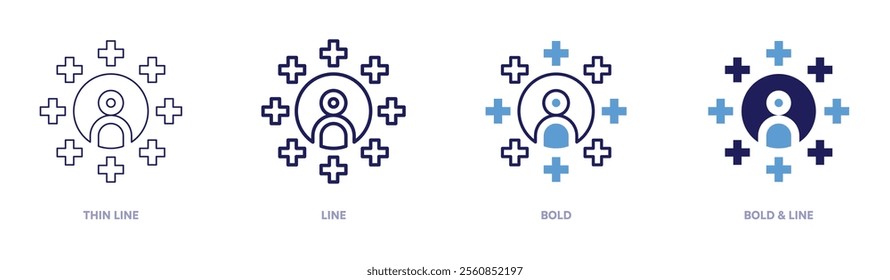 Network architecture icon in 4 different styles. Thin Line, Line, Bold, and Bold Line. Duotone style. Editable stroke.
