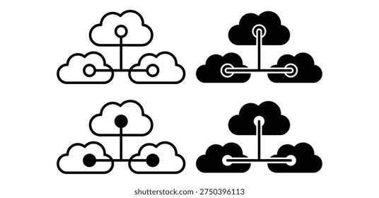 Network Architecture With Multiple Cloud Icons Connected Illustrating A Distributed System In Light And Dark Modes Vector Design