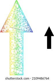 Network up arrow frame icon with spectrum gradient. Vibrant frame network up arrow icon. Flat mesh created from up arrow pictogram and crossing lines.