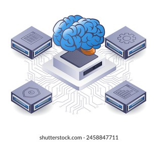 Network artificial intelligence business technology isometric flat illustration