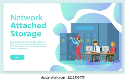 Network attached storage web page. Data storage appliance connected to computer. Mobile apparatus for storing digital information. Small computer equipped with disk array and connected to network