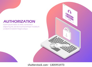 Network authorization concept isometria. Identification system.