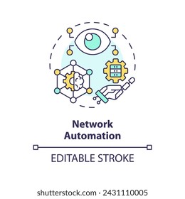 Network automation multi color concept icon. Artificial intelligence task management. System server administration. Round shape line illustration. Abstract idea. Graphic design. Easy to use