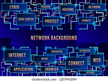 Network background, binary circuit board future technology, blue cyber security concept background, high speed digital internet. Vector Illustration