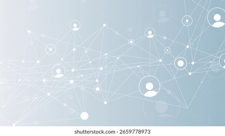 Plano de fundo da rede. Conexões com pontos, linhas e ícones de pessoas. Plano de fundo da tecnologia de vetor