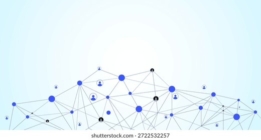 Antecedentes de red. Conexiones con puntos, líneas e iconos de personas. Ilustración vectorial