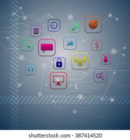 Network background with nodes and social media communication icons vector10 EPS 