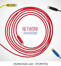 Network Background. Patch Cord. Network Connection. Internet. Abstract Colorful Wire Background. Ethernet For Enterprise Networks. Vector Illustration