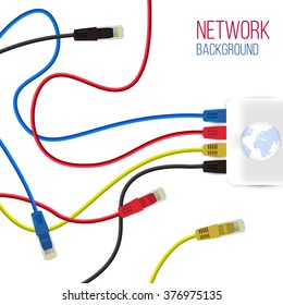 Network Background. Patch Cord. Network Connection. Internet. Abstract Colorful Wire Background. Ethernet For Enterprise Networks. Vector Illustration