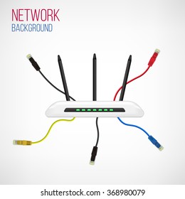 Network Background. Router. Patch Cord. Network Connection. Internet. Abstract Colorful Wire Background. Ethernet For Enterprise Networks. Vector Illustration