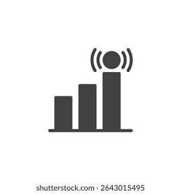 Network bar chart solid glyph icon. A graph vector icon with wireless signal bars. This solid icon acts as a glyph-style symbol for data metrics or connectivity.