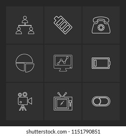 network  battery telephone  low battery  button  toggle  pie chart  camcoder graph  tv icon vector design  flat  collection style creative  icons