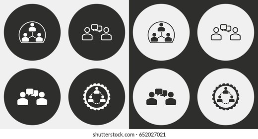Network - black and white vector icons. Round buttons for graphic and web design.