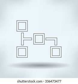 Network block diagram. Black outline flat icon 