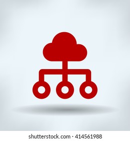 Network block diagram. Black outline flat icon 