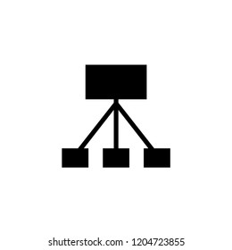 Network block diagram. White outline simple pictogram on blue background. Line icon