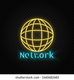 Network. Blue and yellow neon vector icon. Transparent background