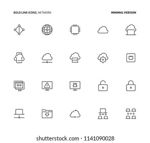 Network, bold line icons, minimal version. The illustrations are vector, editable stroke, 48x48 pixel perfect files.