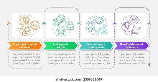 Plantilla de infografía de rectángulo de crecimiento de carrera impulsando la red. Visualización de datos con 4 pasos. Gráfico de información de línea de tiempo editable. Diseño de flujo de trabajo con iconos de línea. Multitud de fuentes Pro-Bold, Pro-Regular usadas