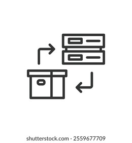 Network box, icon in line design. Network, box, router, server, connection, data, wireless on white background vector. Network box editable stroke icon
