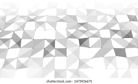 Network of bright connected dots, lines and triangles. Gradient wave on white background. Abstract digital background. Futuristic vector illustration.