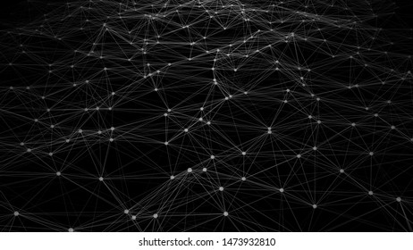 Network of bright connected dots and lines. Gradient wave. Abstract digital background. Futuristic vector illustration.
