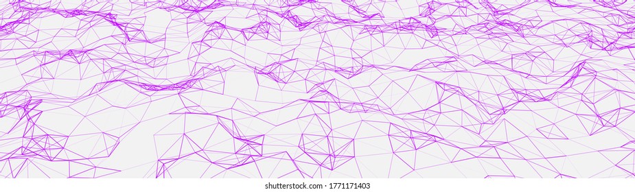 Netz von Verbindungsleitungen mit hellem Anschluss. Abstrakte dynamische Welle von vielen Linien. Digitaler Hintergrund. Vektorgrafik