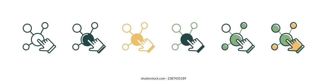 network business connection online community circle icon with hand pointer clicking center group link vector. Communication hub global social distribution symbol illustration