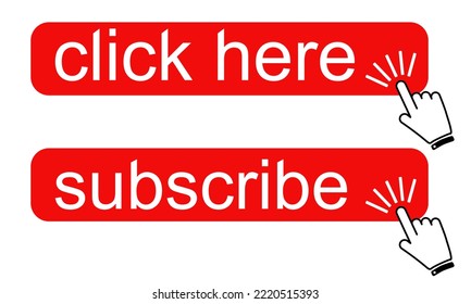 Network button click here, subscribe. Isolated web site, or blog button with hand finger cursor