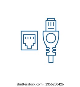Network cable and socket line icon concept. Network cable and socket flat  vector symbol, sign, outline illustration.