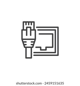 Icono de Cable de red y Línea de enchufe. Señal de estilo lineal de puerto LAN para concepto móvil y Diseño web. Icono de Vector de contorno del conector Ethernet. Símbolo, ilustración del logotipo. Vector gráfico