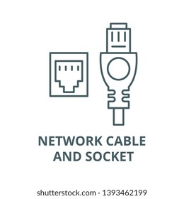 Network cable and socket vector line icon, linear concept, outline sign, symbol