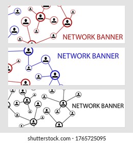 Network cards with place for text. Business information networking, network point wireframe banner. Vector illustration