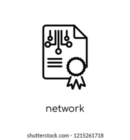 icono de certificado de red. Icono moderno moderno de certificado de red de vectores lineales planos sobre fondo blanco de la colección de red y seguridad de Internet en línea delgada, 
