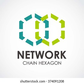 Network chain of hexagon line abstract vector and logo design or template linking ribbon business icon of company identity symbol concept