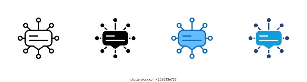 Netzwerk Chat Multiple Style Icon Design Vektor - Zentrale Sprechblase mit Knoten verbunden, symbolisiert Kommunikationsnetzwerk oder digitale Verbindungen