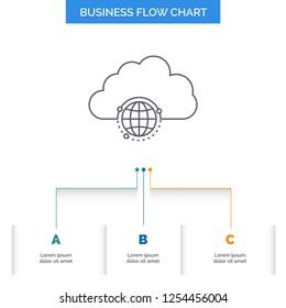 network, city, globe, hub, infrastructure Business Flow Chart Design with 3 Steps. Line Icon For Presentation Background Template Place for text