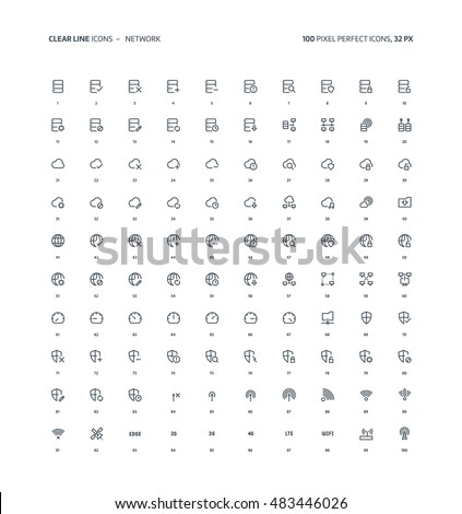 Network clear line, illustrations, icons, backgrounds and graphics. The icons pack is black and white, flat, vector, pixel perfect, minimal, suitable for web and print. 