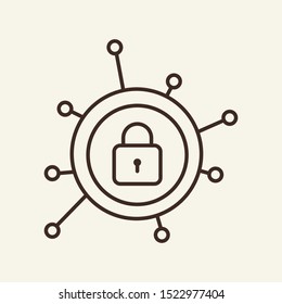 Network and closed padlock line icon. Server, network, defense. Data protection concept. Vector illustration can be used for topics like information, protection, internet