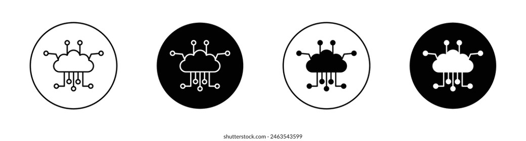 Network cloud icon set. internet cloud technology vector symbol. software cloud api sign in black filled and outlined style.